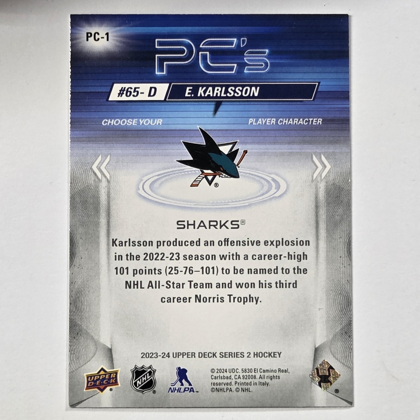 2023-24 Upper Deck Series 2 – Pc’s Erik Karlsson #PC-1 Sparkle