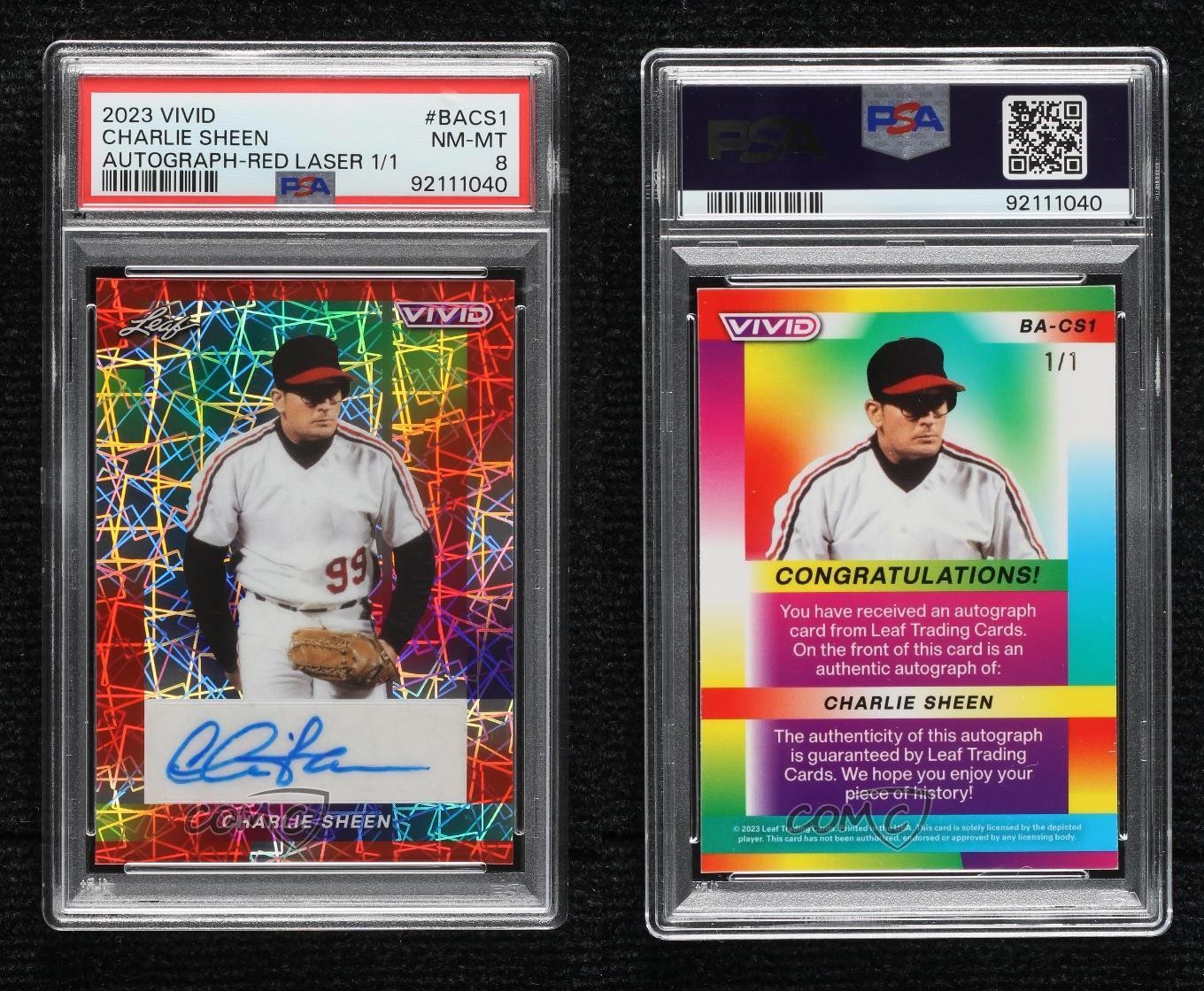 2023 Leaf Vivid IPO Exclusive Red Laser 1/1 Charlie Sheen #BA-CS1 Auto 1s2l