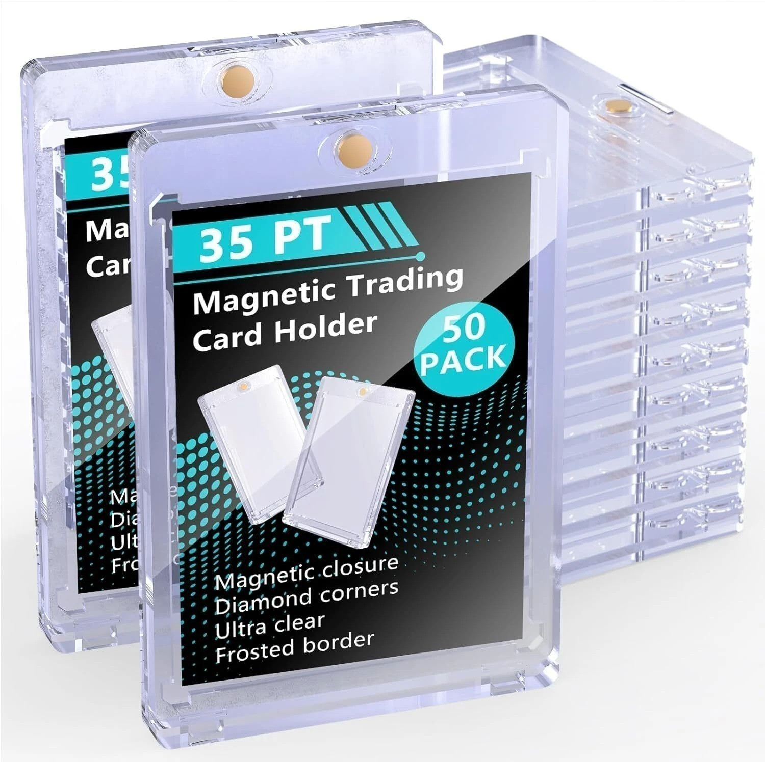 50PCS 35pt Magnetic Card Holder for Cards, One Touch Hard Plastic Thick Cases