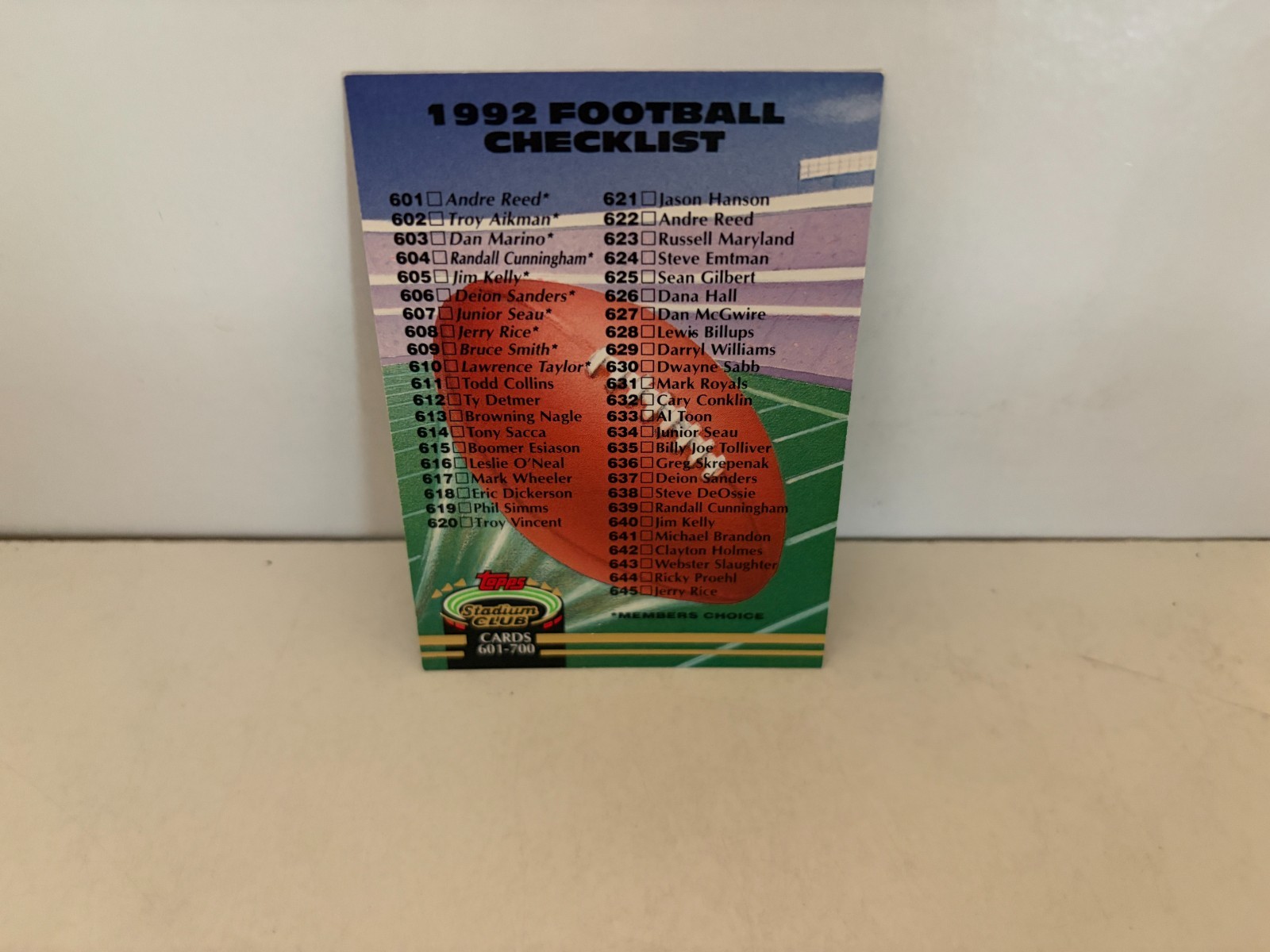 TOPPS STADIUM CLUB 1992 Football Card Checklist #700 (601-700) High # Favre NM