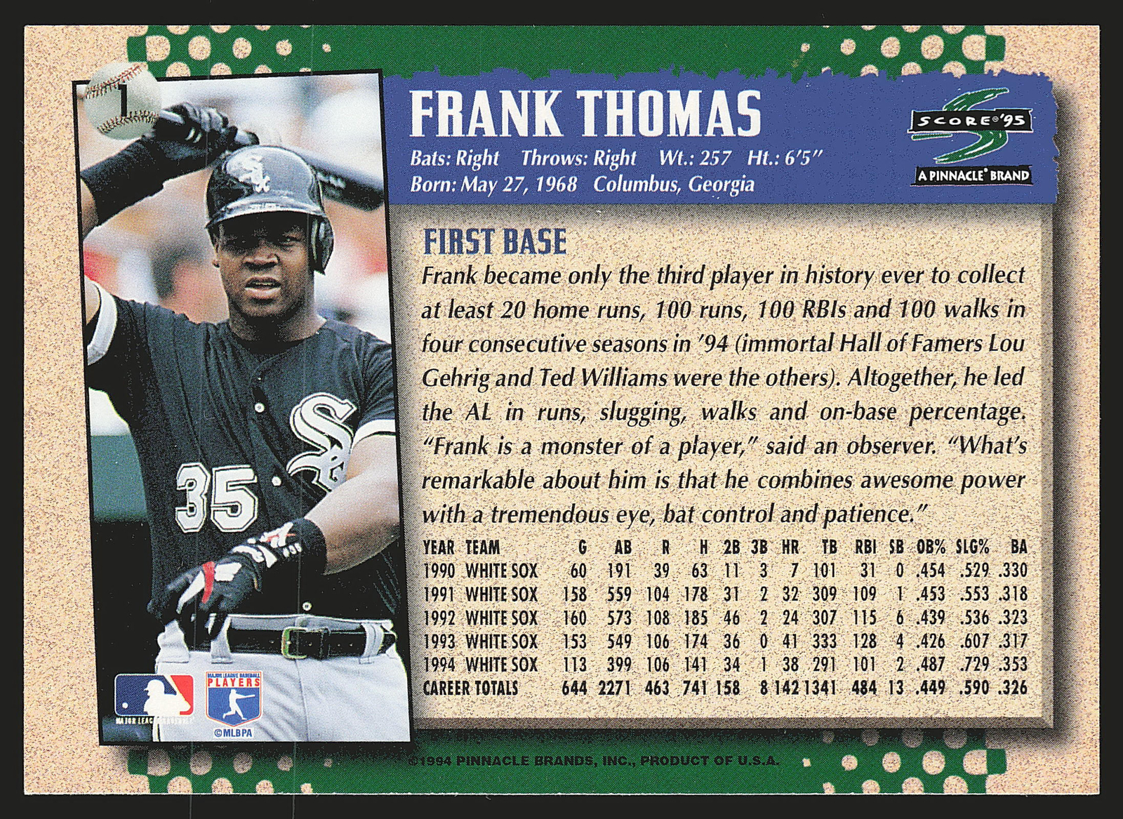 1995 Score #1 Frank Thomas