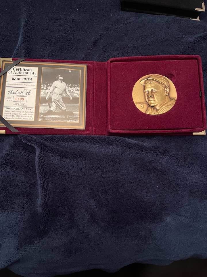 BABE RUTH HIGHLAND MINT GOLD SILVER BRONZE MAGNUM MATCHING# SET 8oz .999 SILVER