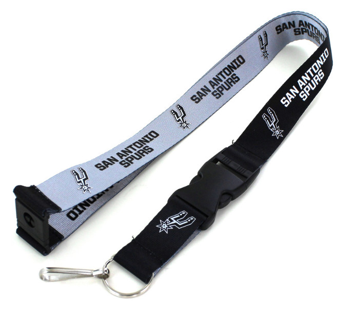 San Antonio Spurs Logo NBA Lanyard w Detachable Key Chain Reversible Black/Gray