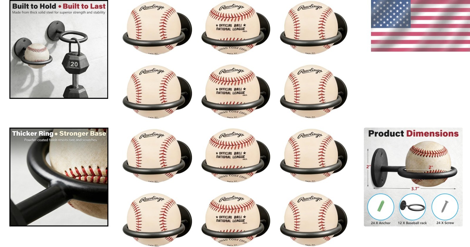 Rust Resistant 12-Slot Baseball Memorabilia Display Rack – Minimalist Wall Mount