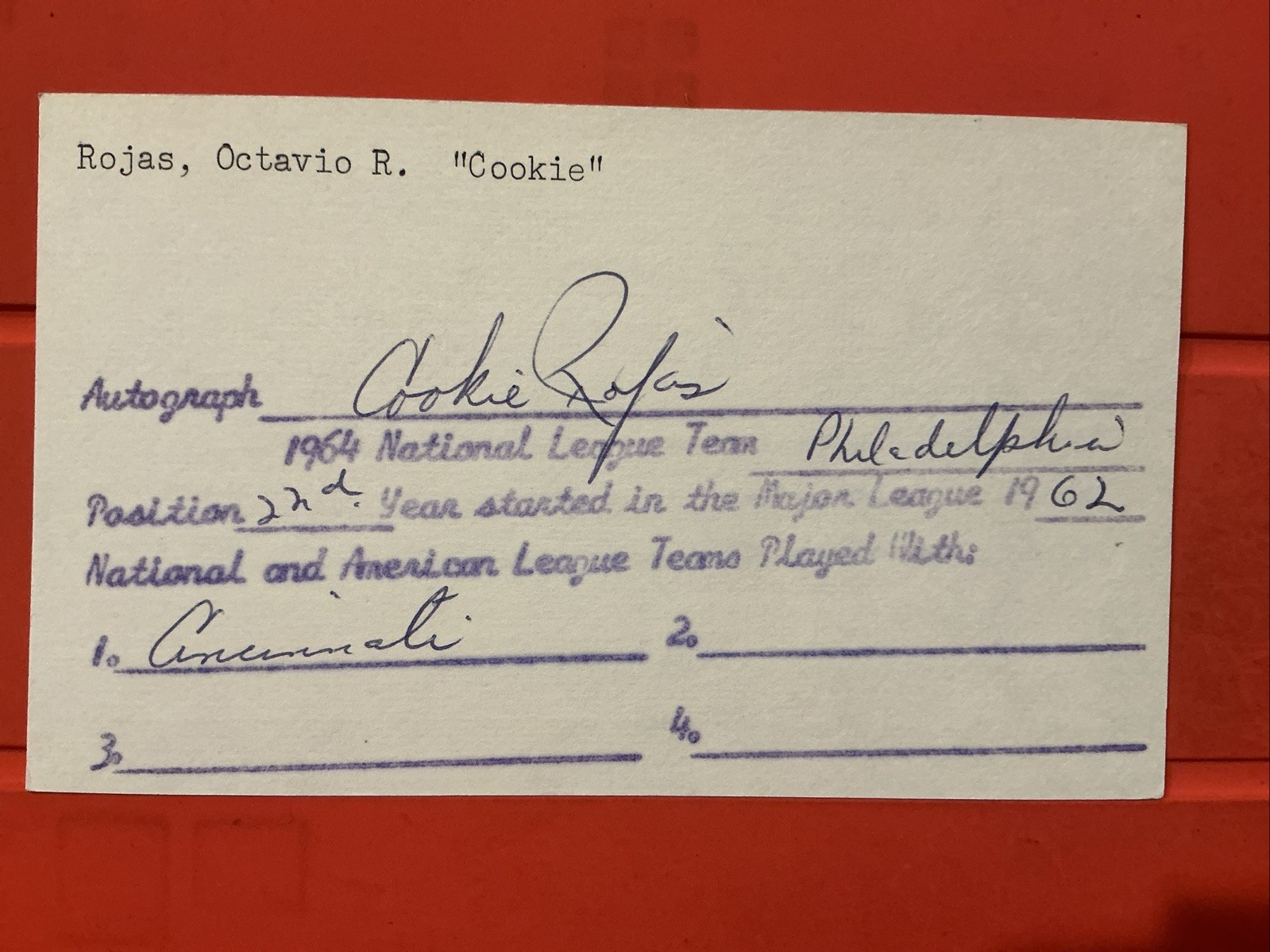 Cookie Rojas🔥🔥🔥🔥MLB : 1962 Cincinnati Reds 🔥🔥🔥🔥🔥🔥🔥🔥Autograph⚾️⚾️