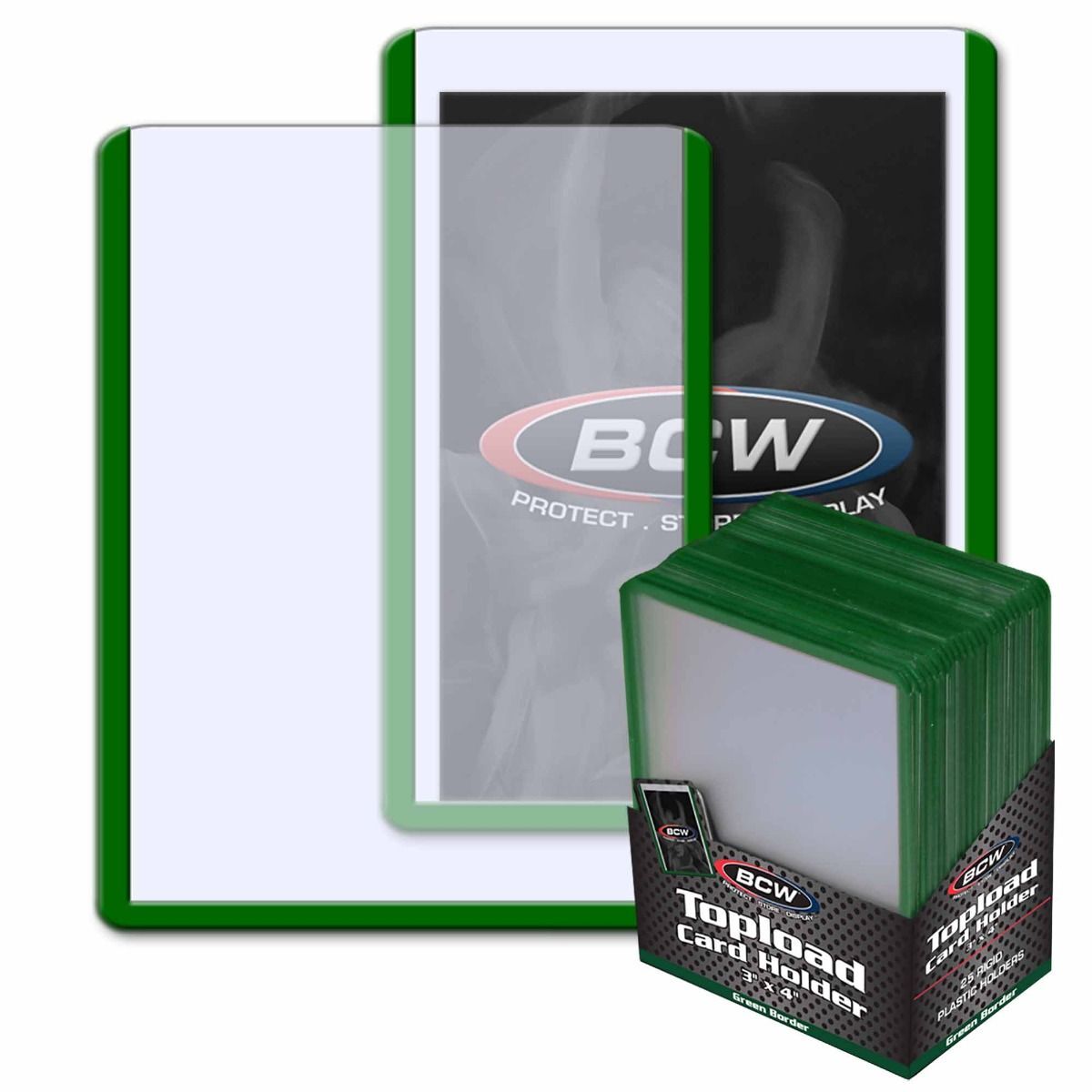2 packs of 25 (50) BCW 3″ x 4″ Green Border Topload Standard Sized Card Holders