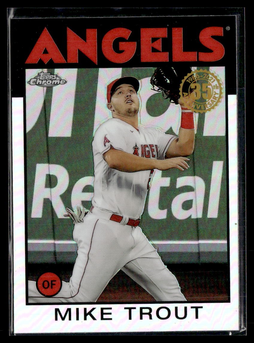 2021 Topps #86BC-1 Mike Trout 1986 Topps 35th Anniversary Refractor Card 0302Q