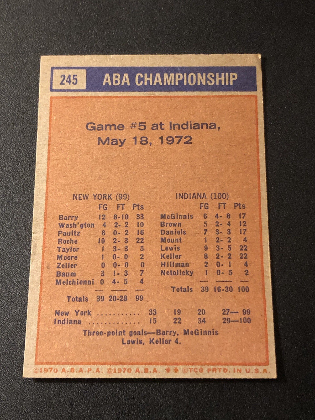 1972-73 Topps ABA Championship Bill Keller Game #5 #245