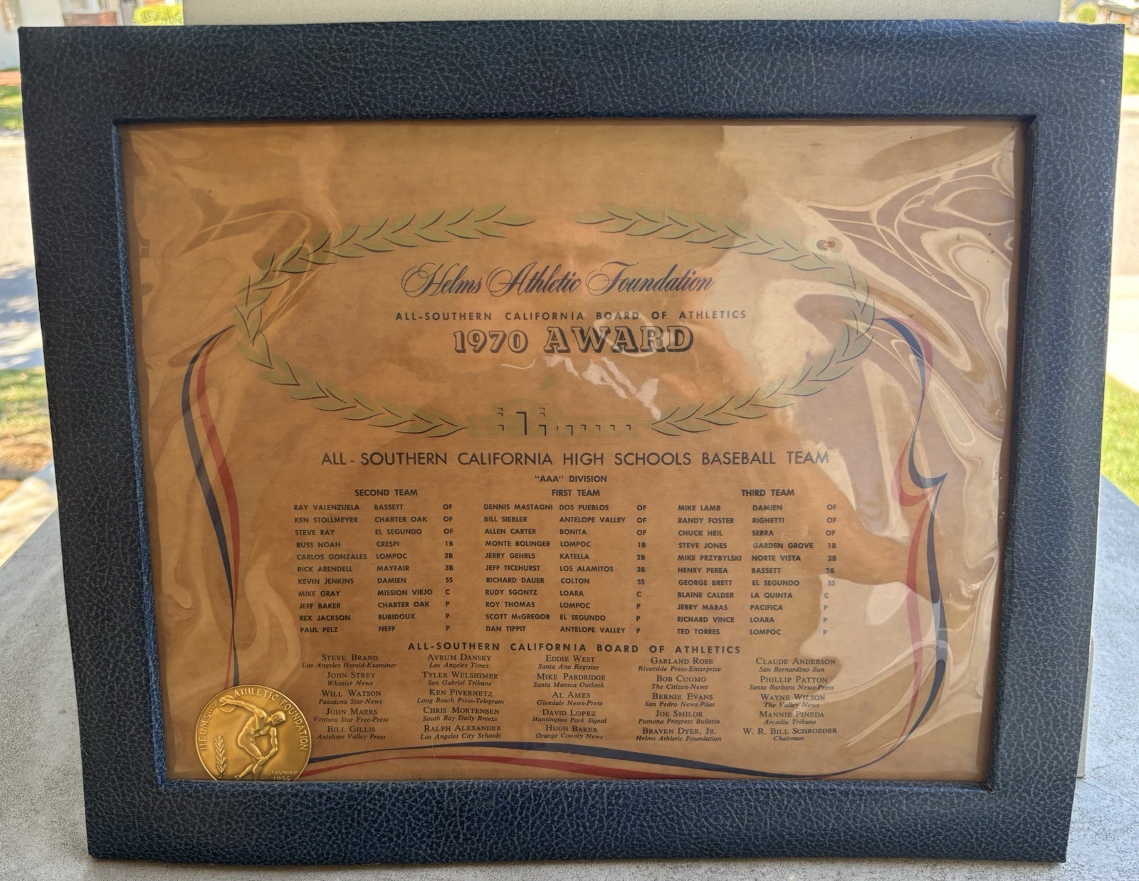 George Brett 1970 El Segundo High School Baseball Helm’s Athletic Fndtn. Award
