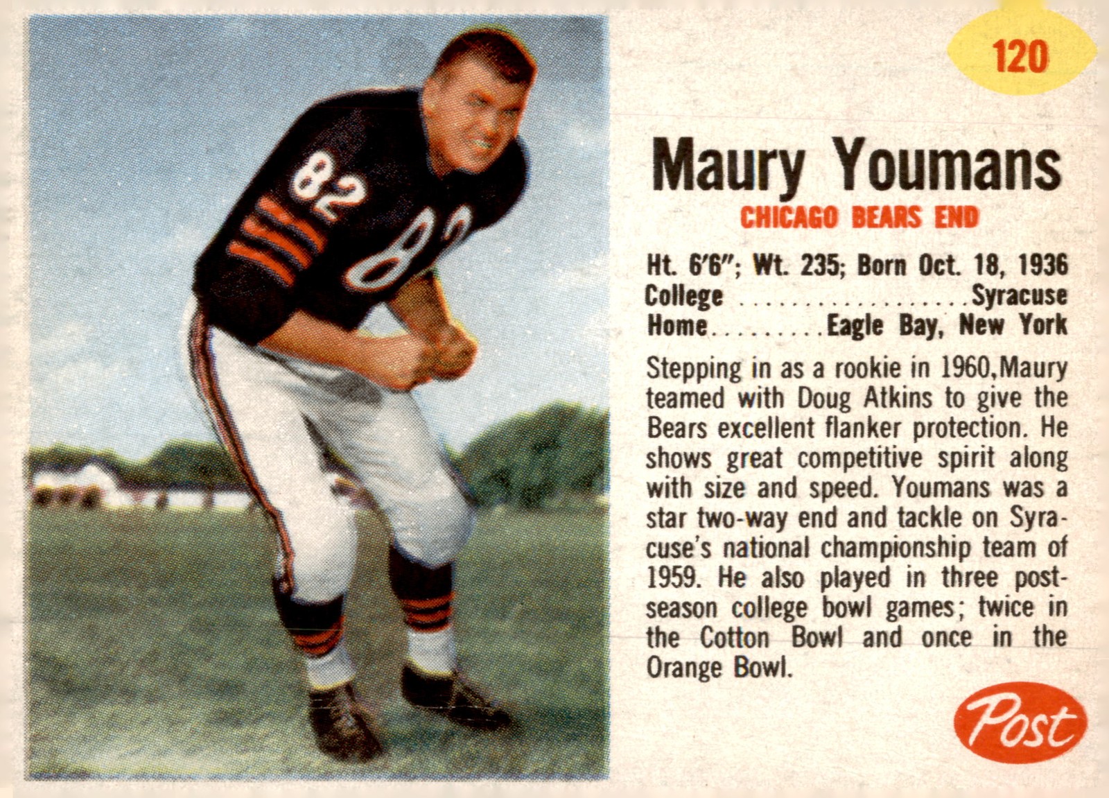 1962 Post Cereal #120 Maury Youmans