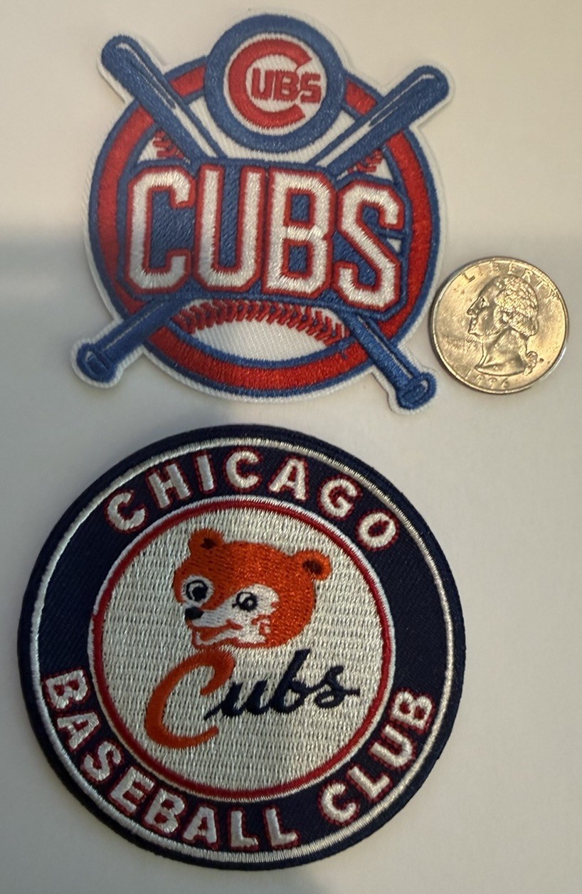 (2)-CHICAGO CUBS EMBROIDERED IRON ON PATCHES. 3”x 3” & 3.25”x 3.25” Awesome!