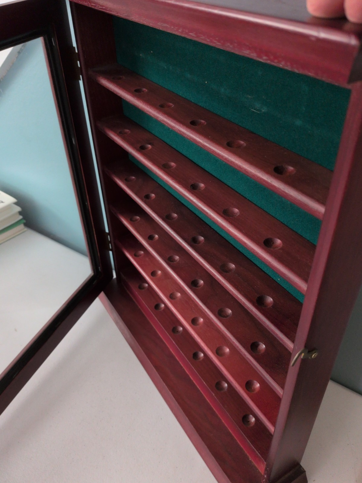 Cherry Mahogany Golf Ball Display Case Wood Cabinet Wall Mount Holds 36 18x16x3″
