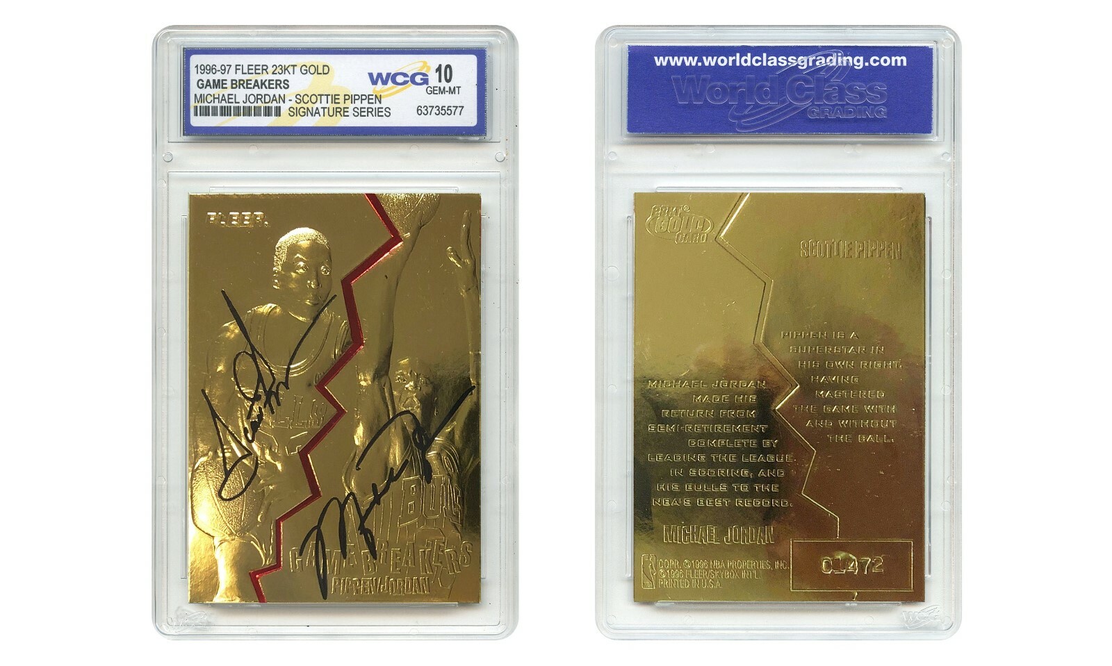 1996-97 JORDAN & PIPPEN FLEER Game Breakers 23K GOLD CARD Signature Series GM 10