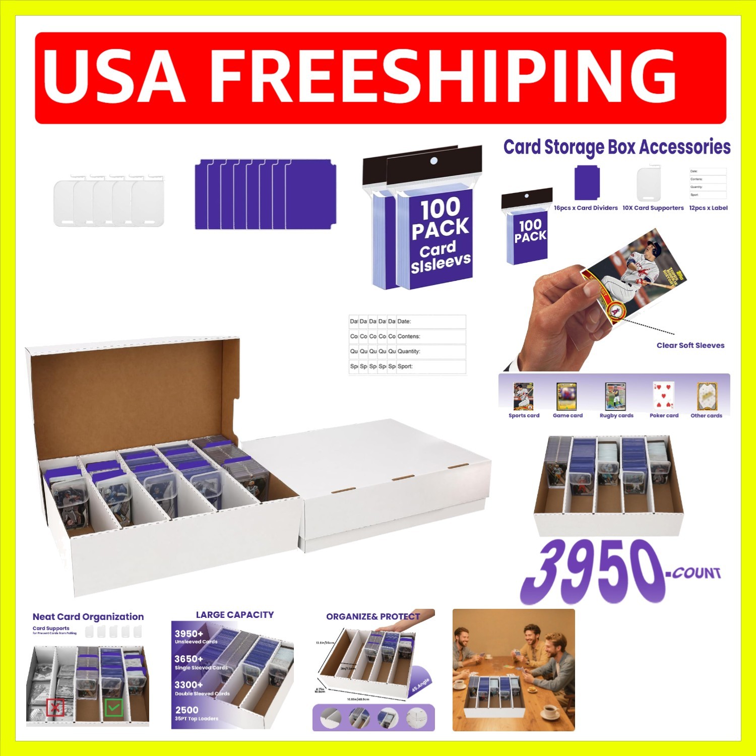 2 PACK Sports Card Box 3940 Count Cardboard Trading Card Storage Box,Bulk Car…