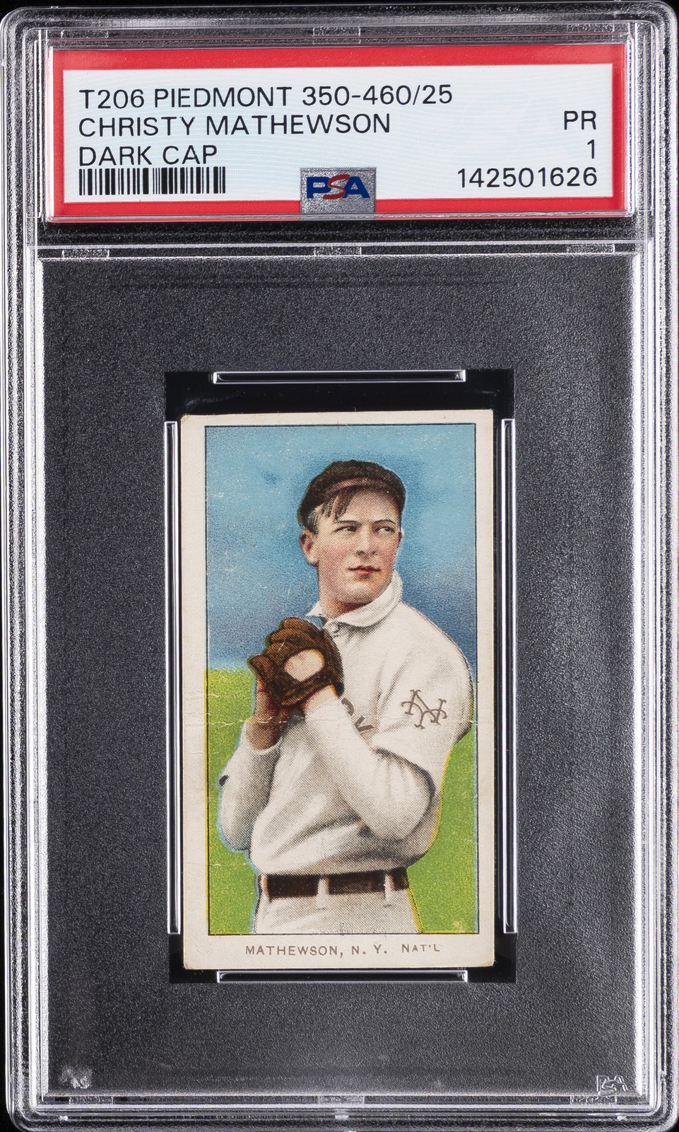 1909-11 T206 PIEDMONT 350-460/25 DARK CAP CHRISTY MATHEWSON PSA 1