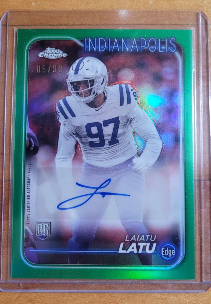 2024 Topps Chrome #RA-LLA Laiatu Latu Rookie Autographs Green Refractor SN,AU