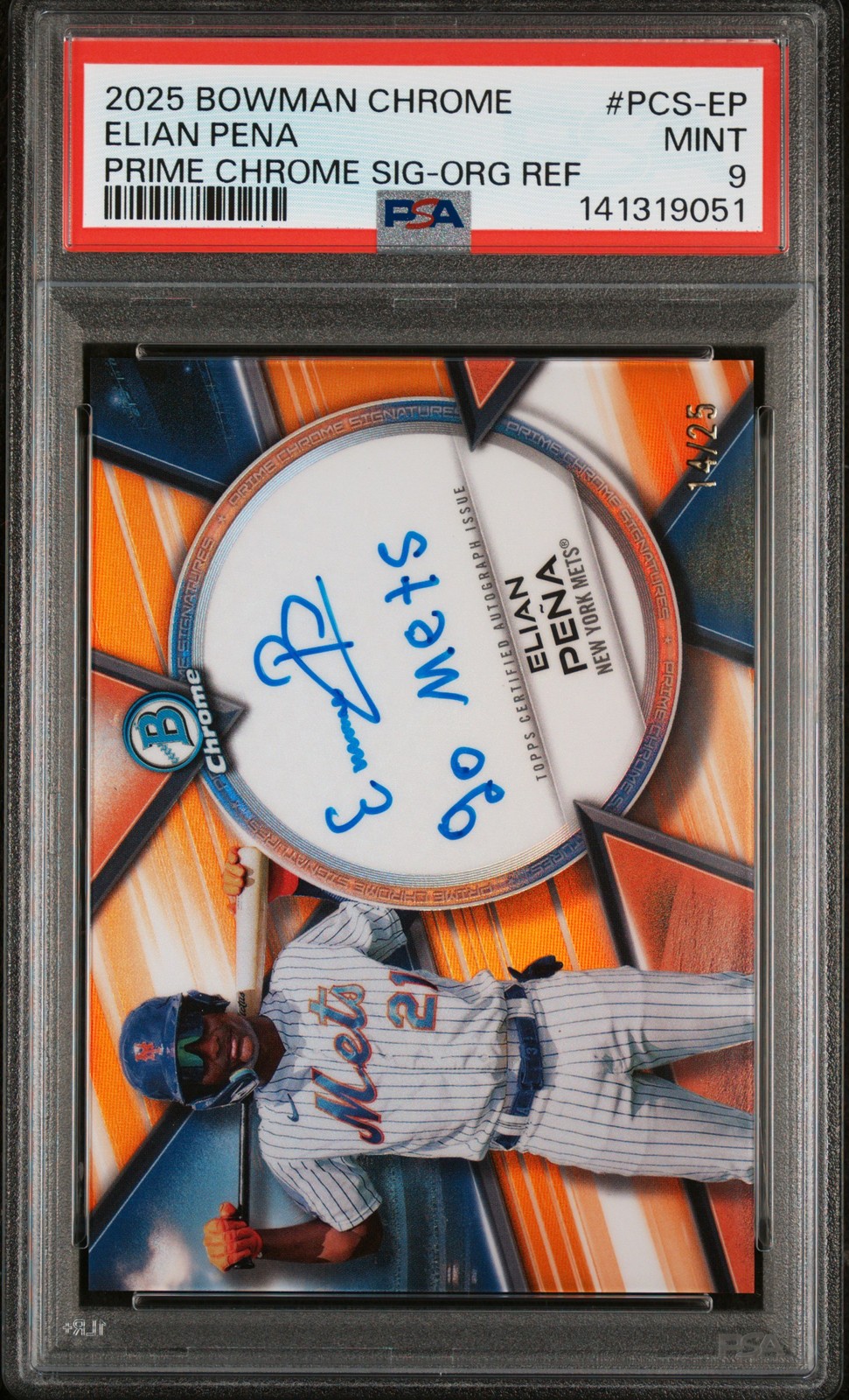 2025 BOWMAN CHROME PRIME CHROME SIGNATURES #PCS-EP ELIAN PENA 14/25 PSA 9