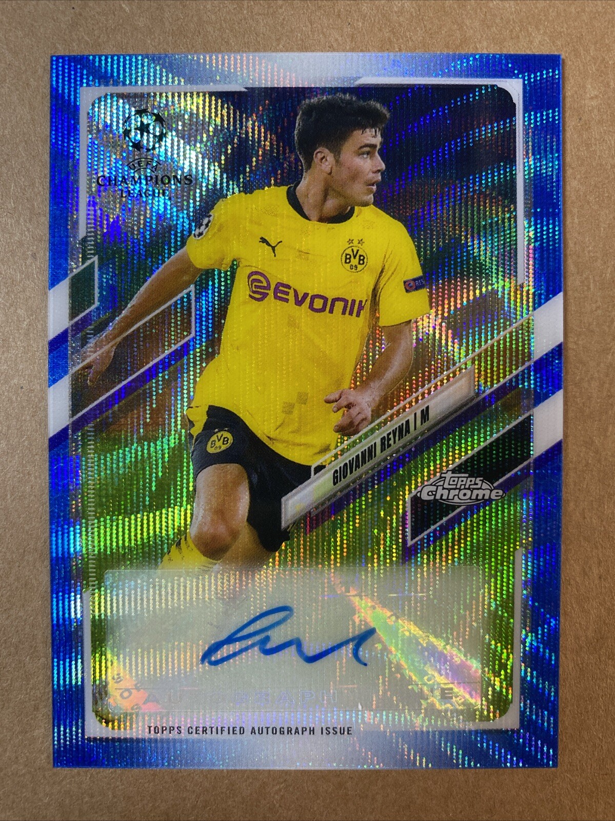 GIO REYNA 2020-21 Topps Chrome UCL Auto BLUE WAVE Refractor /75 USMNT