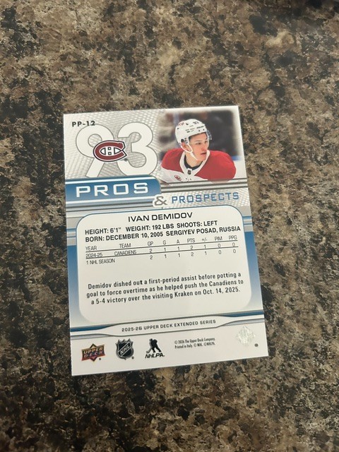 2025-26 Upper Deck Extended Series Pros & Prospects Ivan Demidov #PP-12 RC