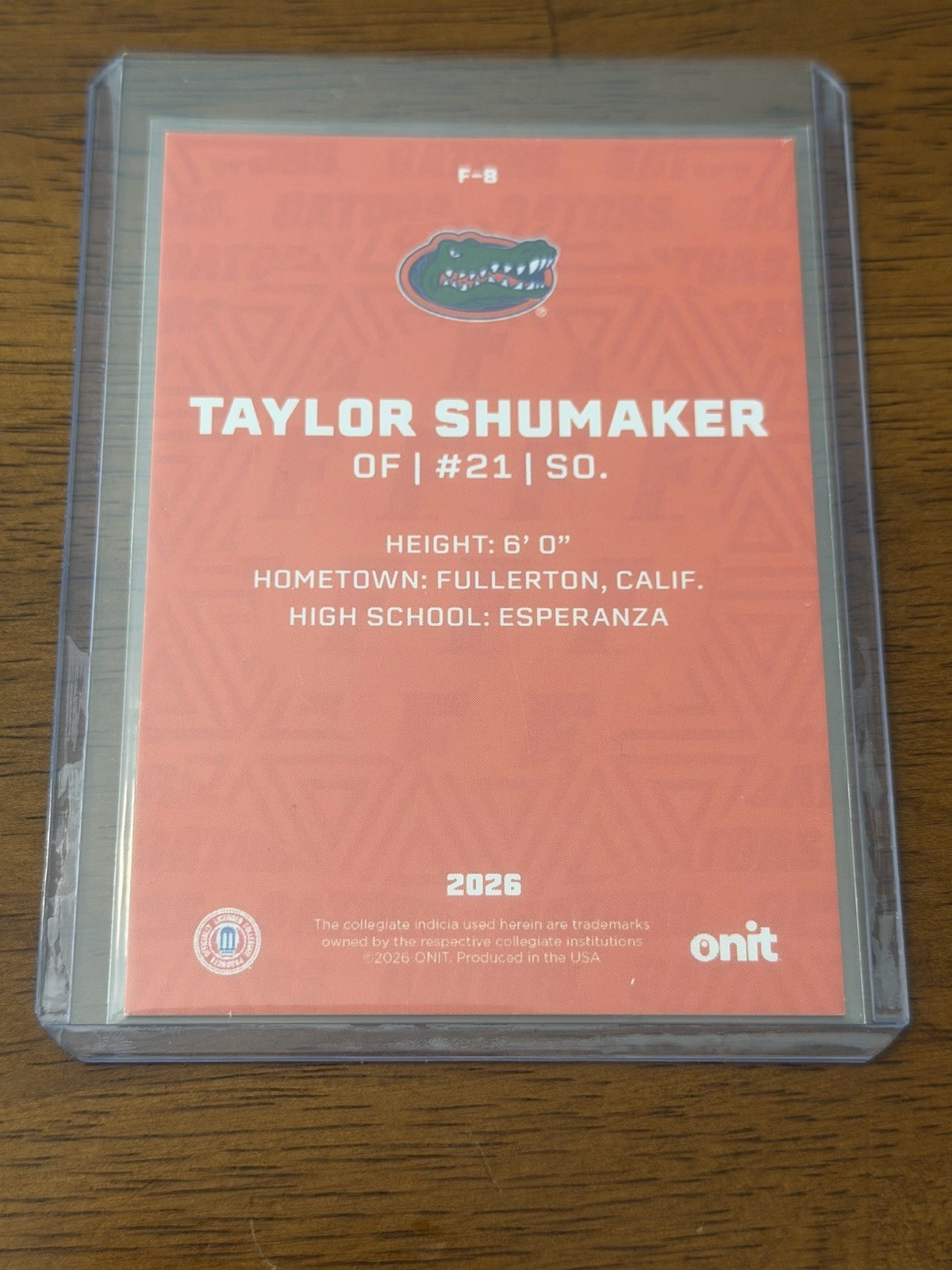 Taylor Shumaker Florida Gators Softball 2026 Onit Fusion Premium Holo /20 F-8🐊