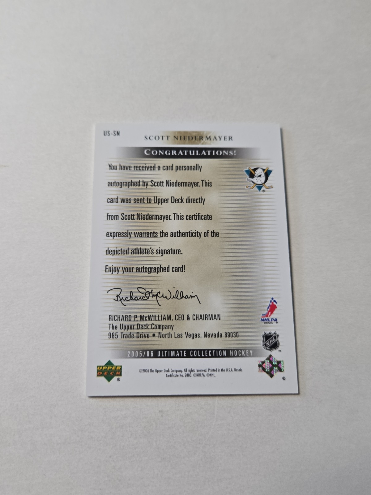 2005-06 Ultimate Collection – Ultimate Signatures Scott Niedermayer #US-SN (AU)