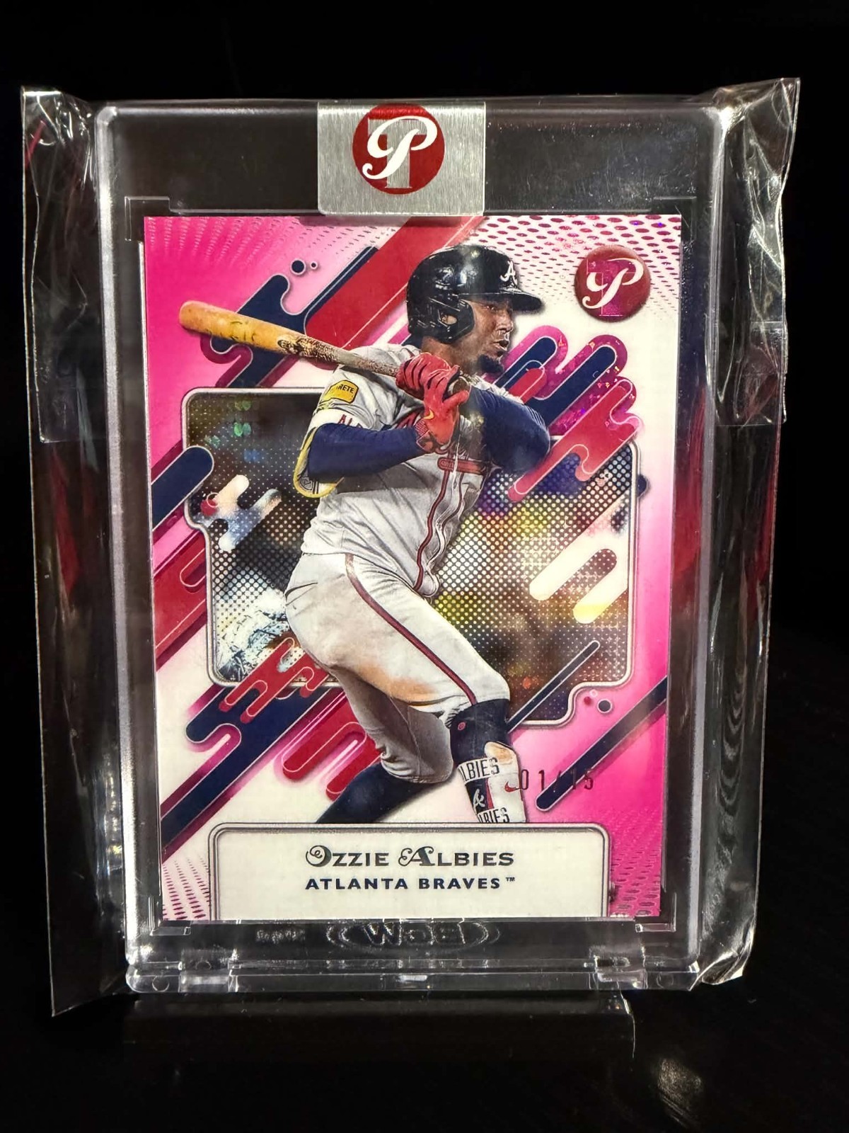 2025 Topps Pristine Ozzie Albies Pink 1/15 #7 JERSEY MATCH ALPHA BOOKEND BRAVES