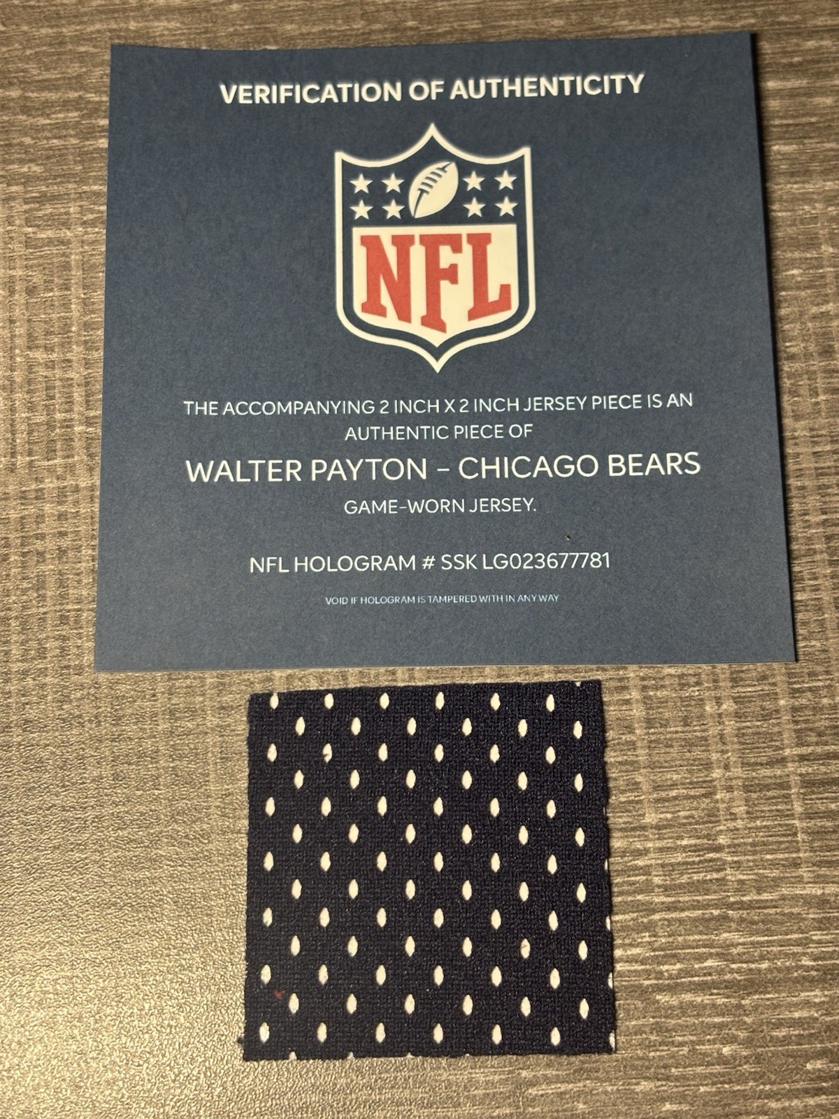 WALTER PAYTON GAME USED WORN PATCH NFL COA HOLOGRAM CHICAGO BEARS HOF FANATICS