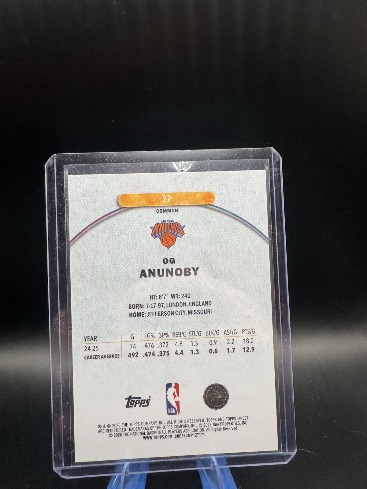 2025-26 Topps Finest – Common OG Anunoby #27 Blue Refractor 36/200