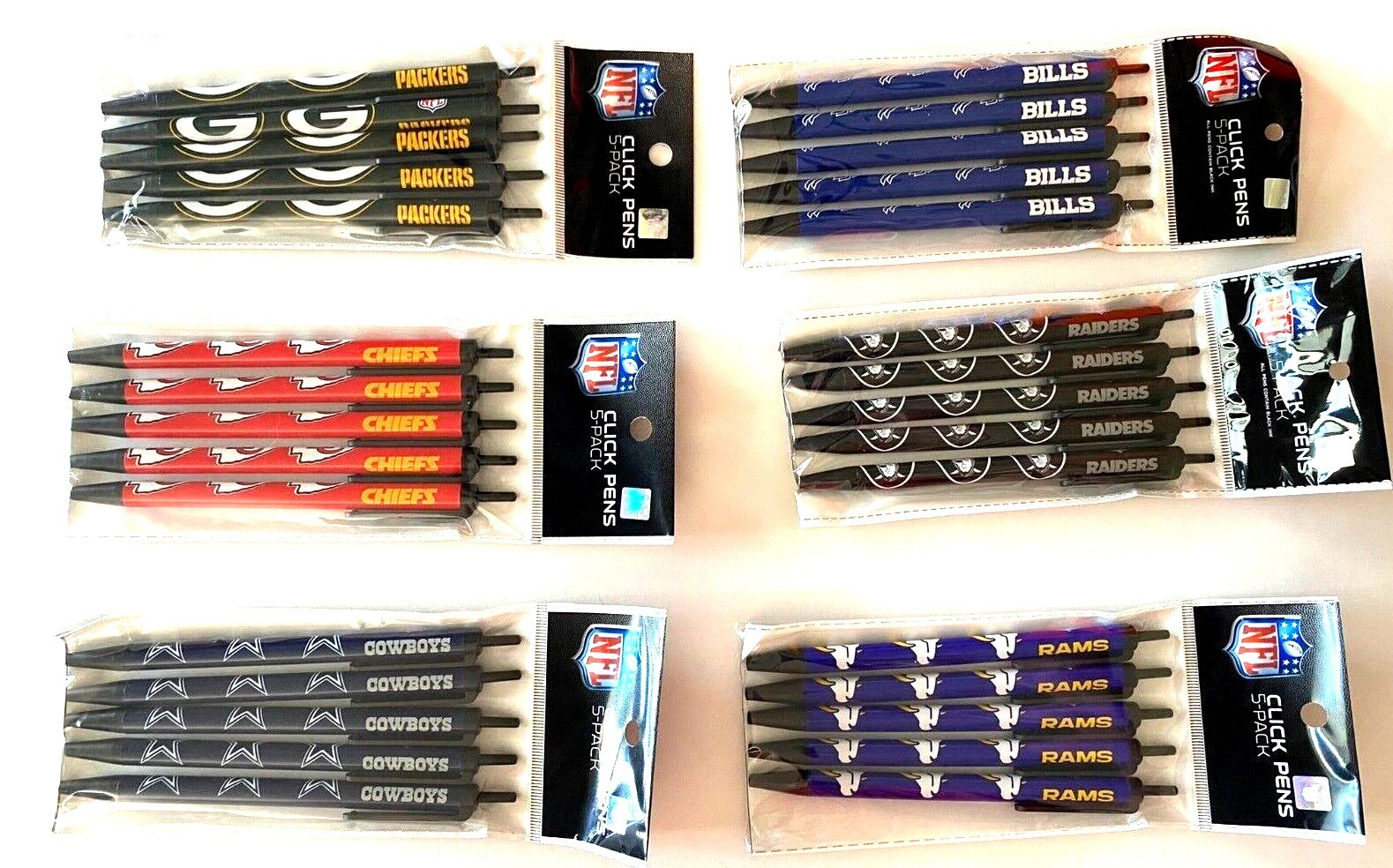 NFL Click Pens 5 pack Black Ink Choose Your Team