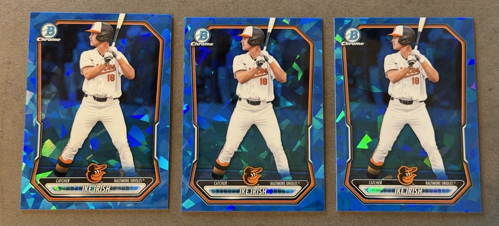 (3) 2026 Bowman Sapphire Ike Irish Chrome Prospects Refractor Orioles