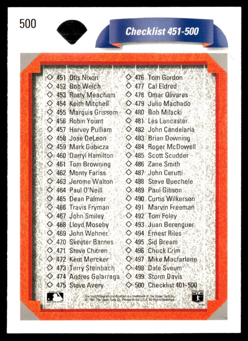 1992 Upper Deck Checklist 401- #500