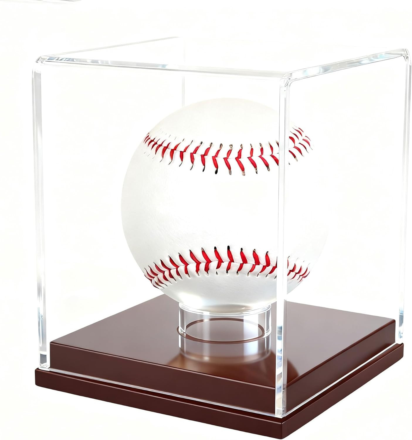 Baseball Display Case – Clear Acrylic Cube with Wooden Base, UV Protected Displa