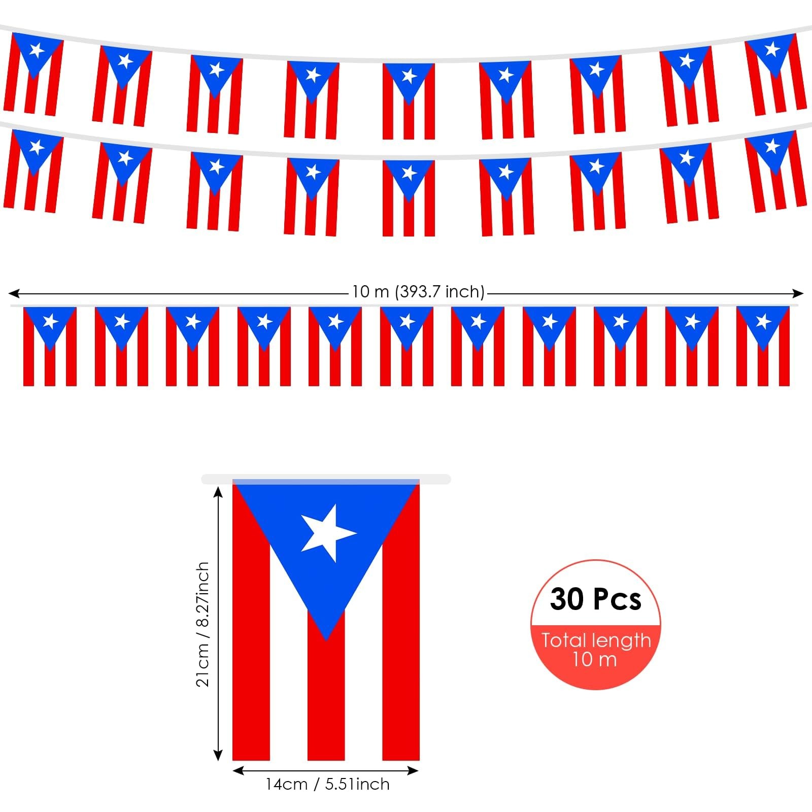 AhfuLife 30 Pcs Puerto Rico String Flags for 5.51×8.26 in-30 Pcs,