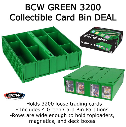 BCW GREEN Collectible Card Bin 3200 Ct. Durable Plastic Holder w/ 12 Partitions