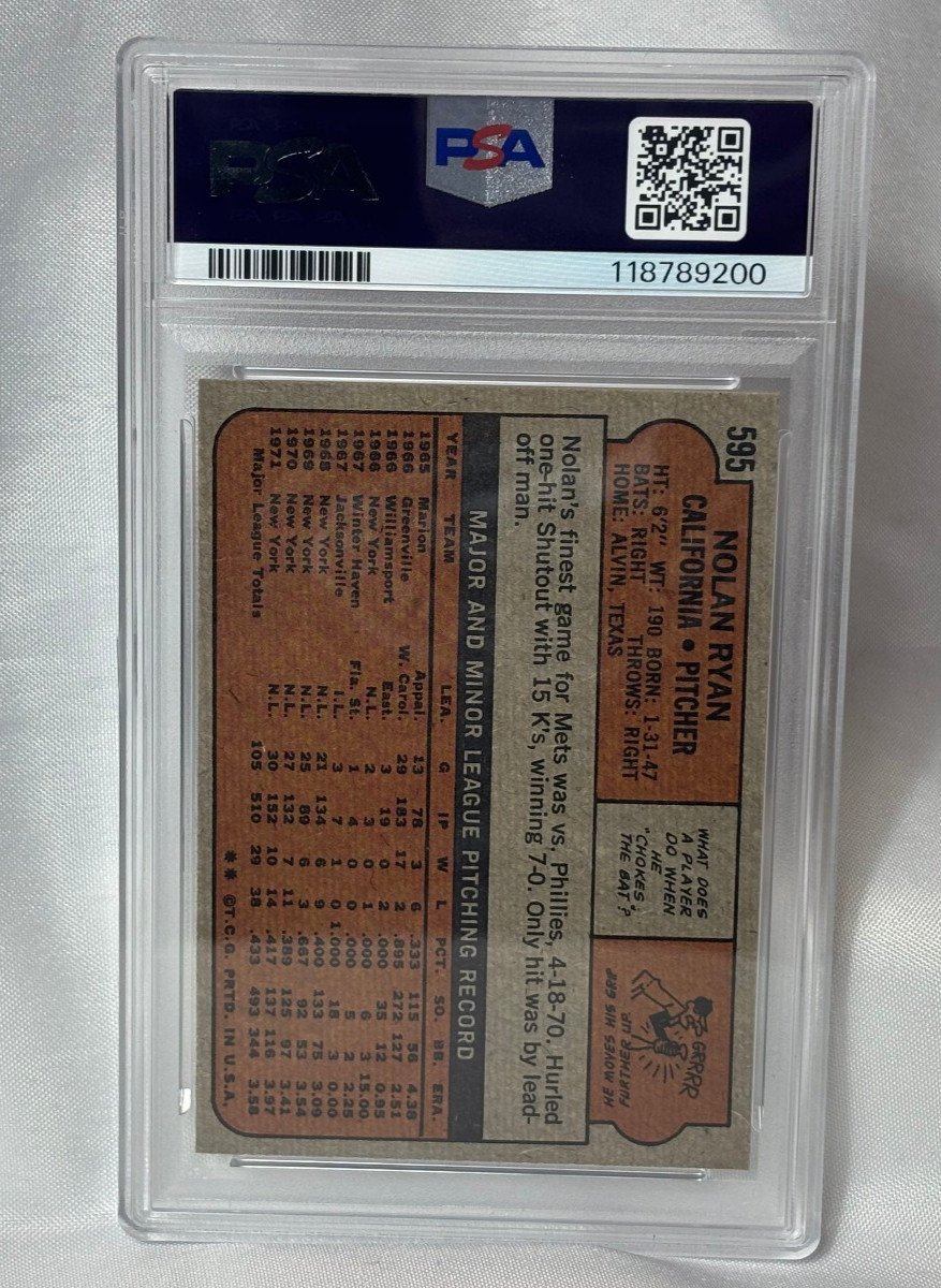 1972 Topps NOLAN RYAN Baseball Card #595 PSA 7
