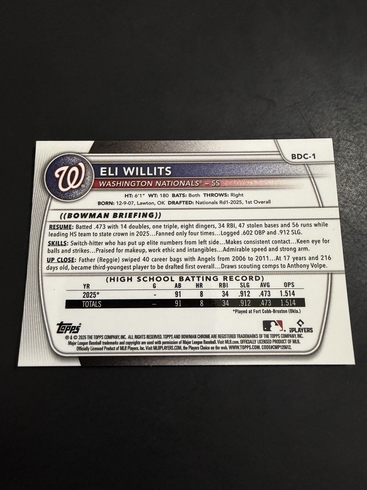 2025 Bowman Draft Chrome – Eli Willits TRUE Orange Refractor /25 1st Bowman
