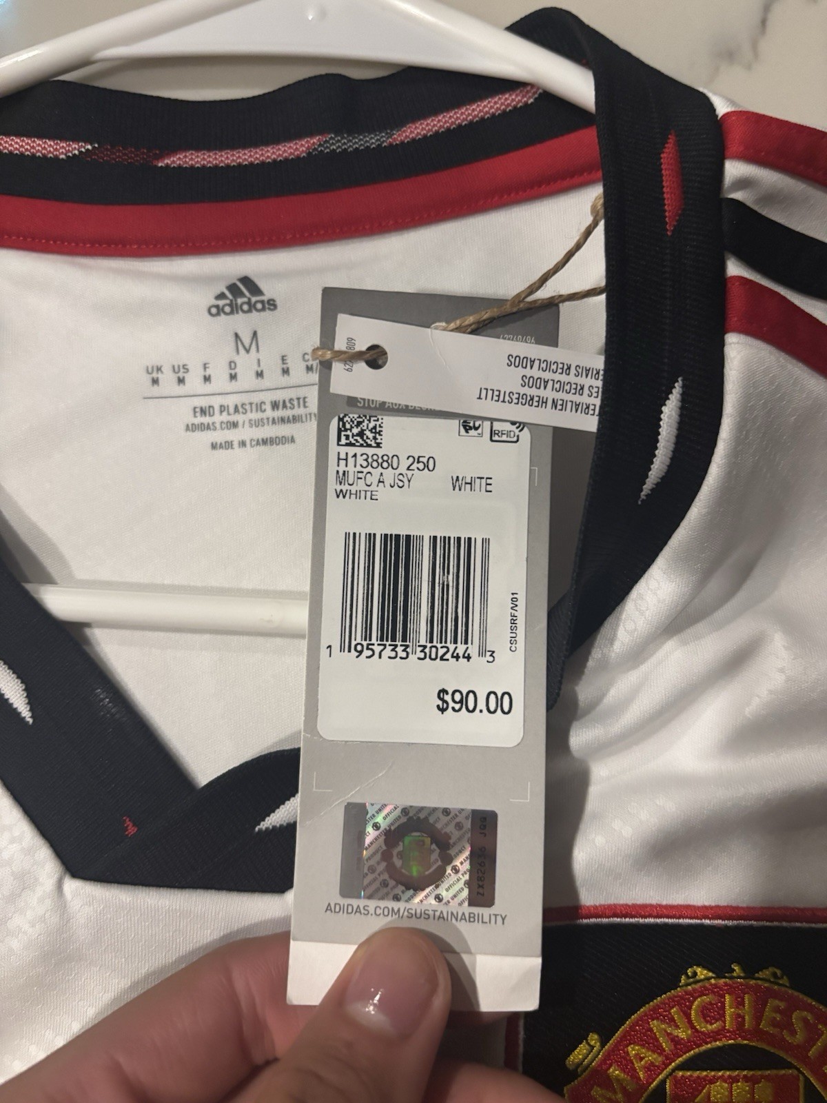 22/23 Adidas Size Medium Manchester United Soccer Jersey White Brand New