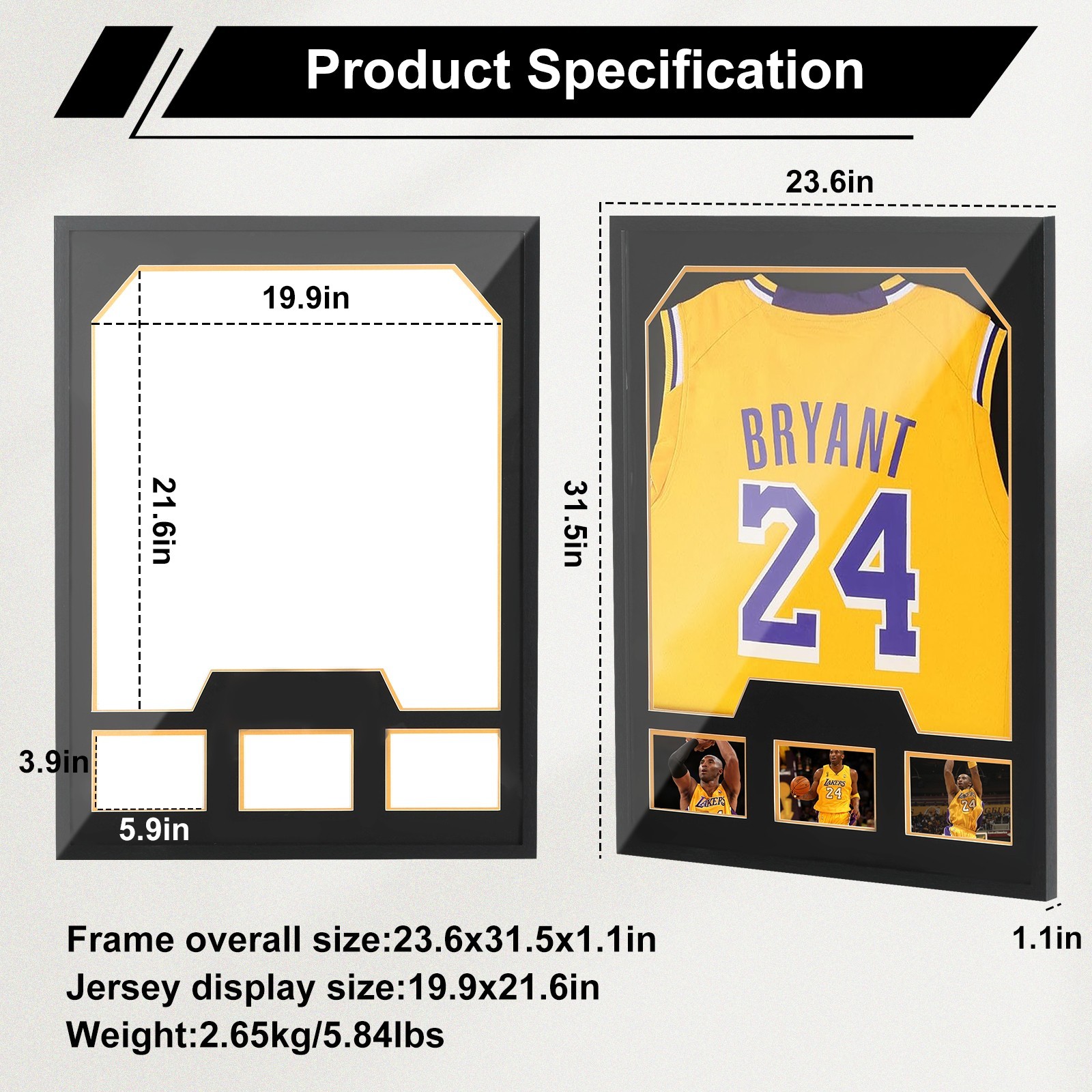 Jersey Display Case with Photo Slots, UV Protection Shadow Box for Sports (1P)