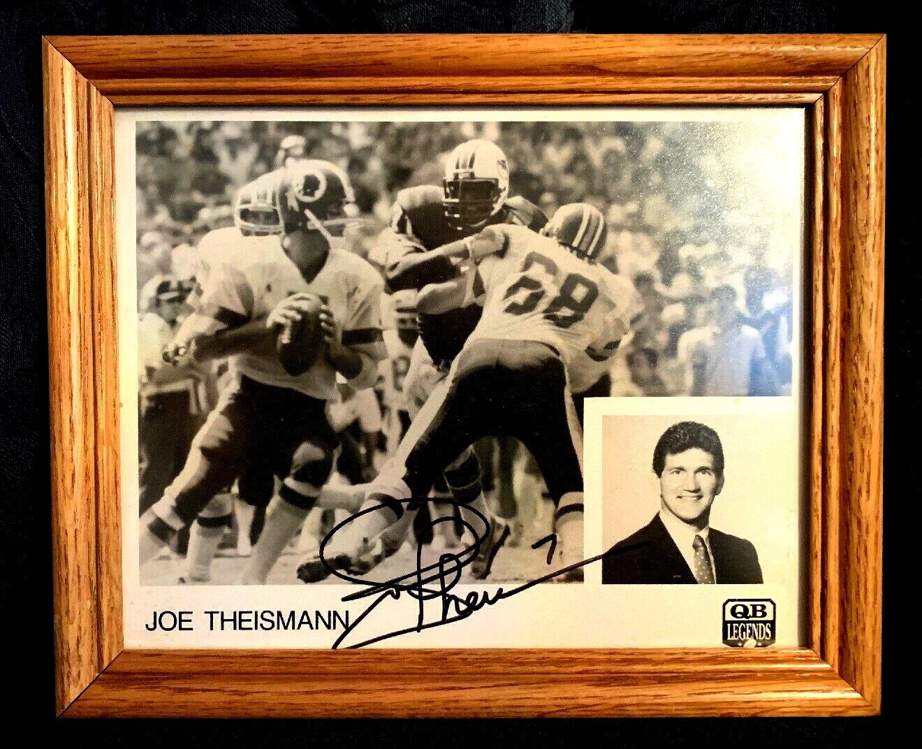 Vintage…Joe Theismann B&W…Autograghed Framed 8 X 10
