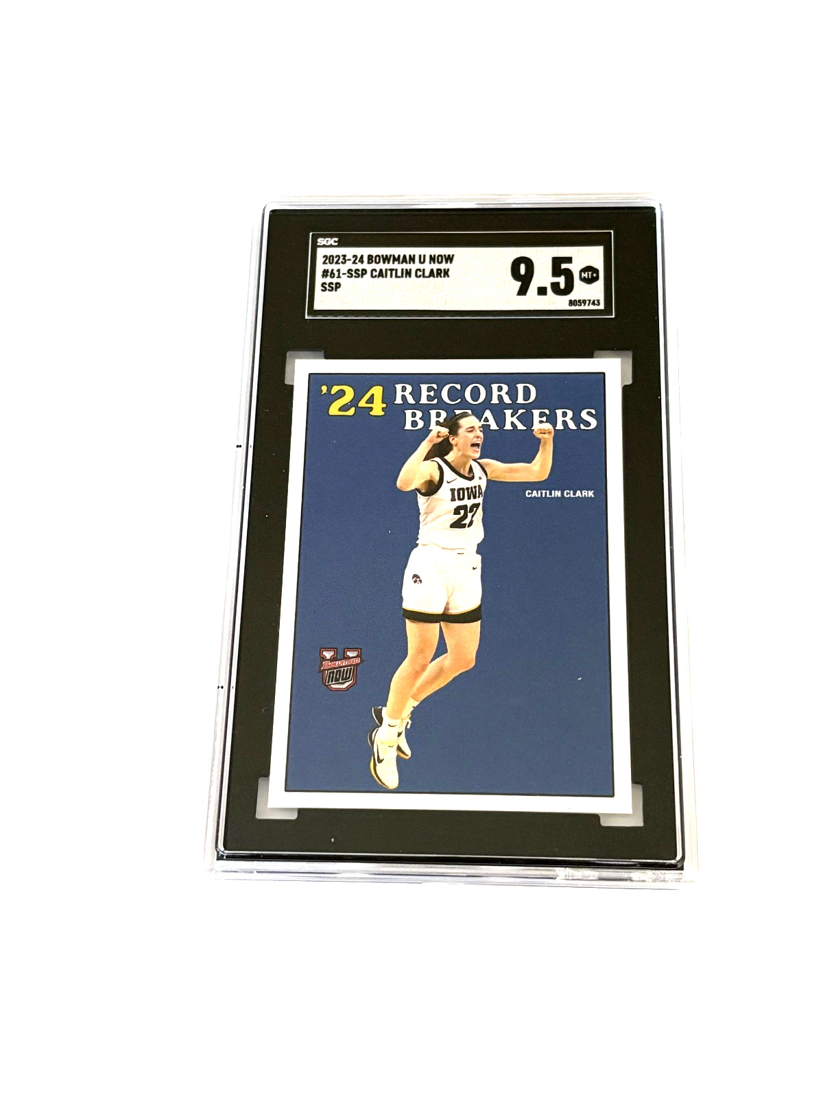 2023-24 Bowman U Now #61SSP Caitlin Clark ’24 Record Breakers Blue SGC 9.5. RARE
