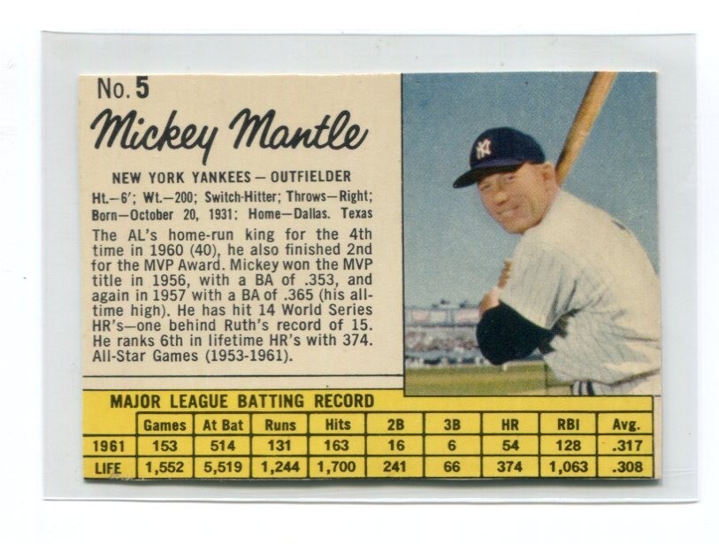 1962 Jello Mickey Mantle Yankees #5 VGEX+ – Sharp