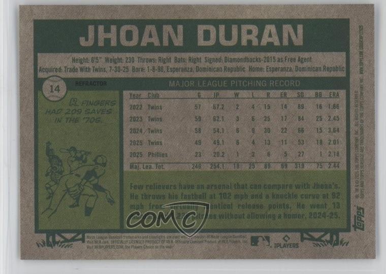 2026 Topps Heritage Chrome Refractor Jhoan Duran #14 4d5