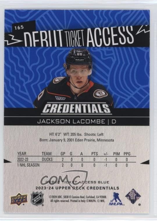 2023 Upper Deck Credentials Debut Ticket Access Blue /149 Jackson LaCombe 14sr