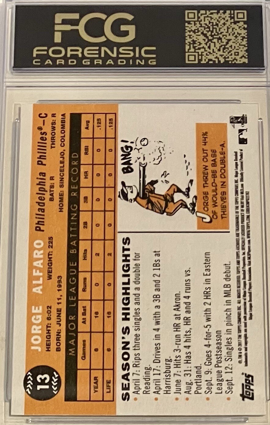 2017 Topps Archives Signature Auto Jorge Alfaro SSP /9 RC FCG 9.5 Auto 10