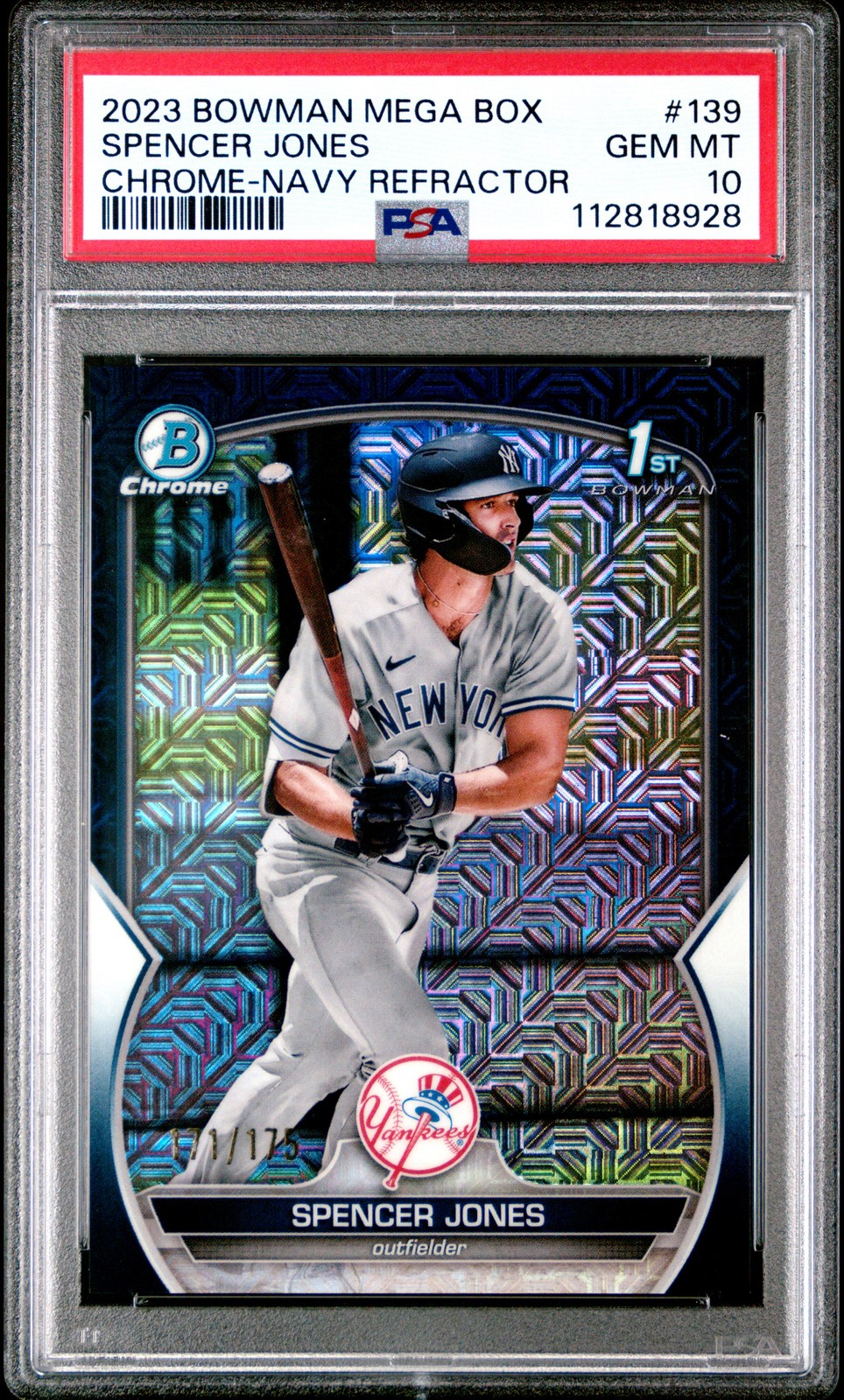 2023 BOWMAN MB CHROME NAVY REFRACTOR #139 SPENCER JONES 171/175 PSA 10