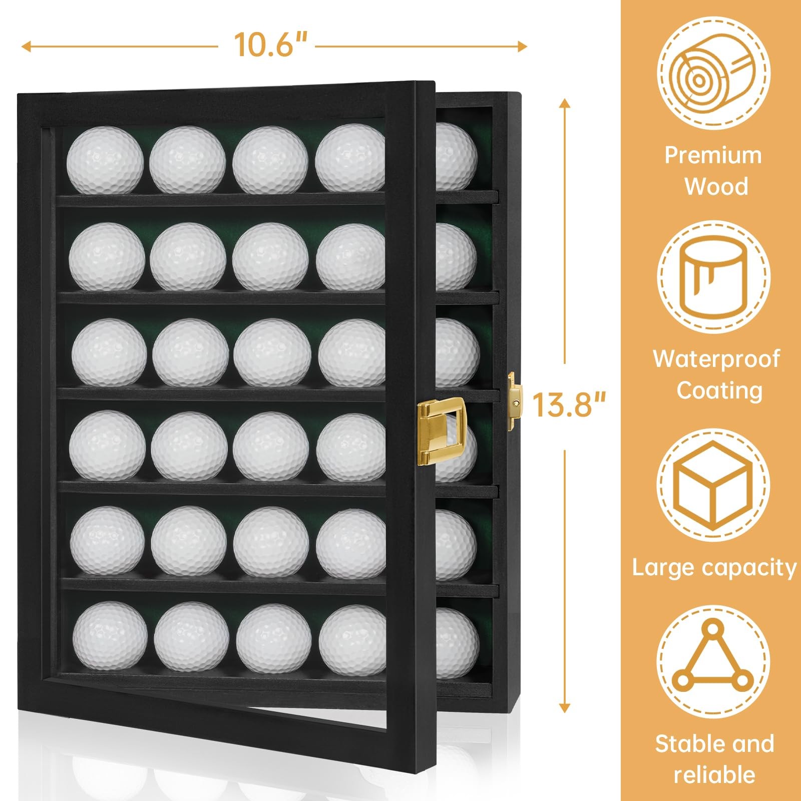 Solid Wood Golf Ball Display Case Holder Wall Mount Acrylic Door 30 Balls
