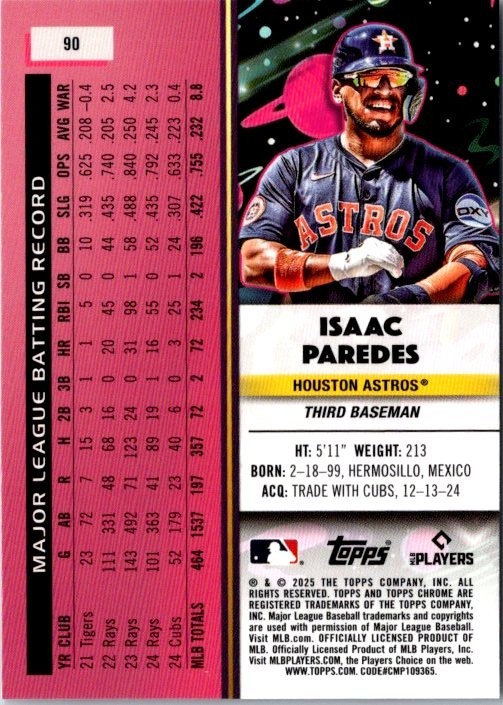 2025 Topps Cosmic Chrome Isaac Paredes #90 Astros Base Card