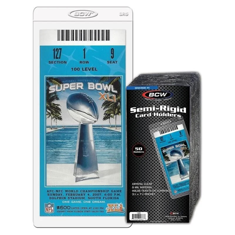(10) BCW Semi-Rigid 9 Mil PVC Crystal Clear Sports Card Holder #5 For Event Tick