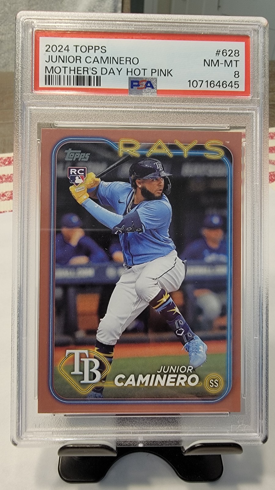 Junior Caminero RC – 2024 Topps #628 Mother’s Day /50 Pink PSA 8