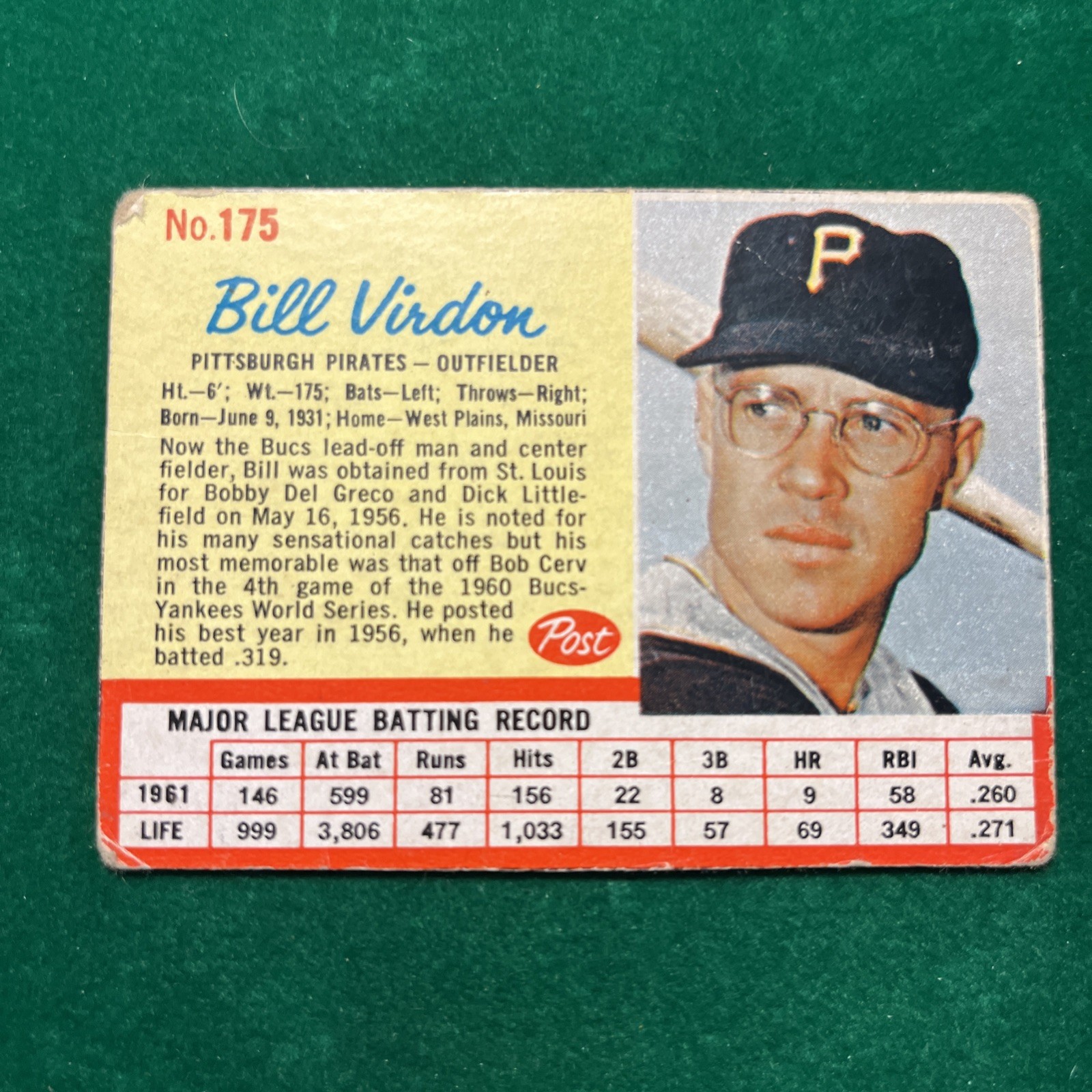 1962 Post – Bill Virdon #175